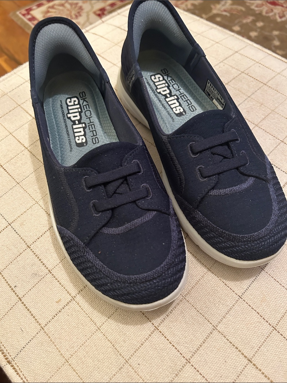 Skechers Navy Slip-Ins with White Soles